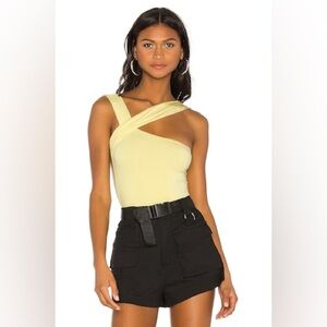 NWT h:ours HALSEY ONE-SHOULDER BODYSUIT SIZE XS IN butter yellow